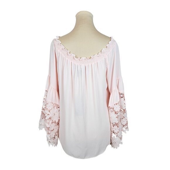 Joseph Ribkoff NWT Light Pink Off Shoulder Blouse w/ Floral Lace Sz 6 - Picture 6 of 11